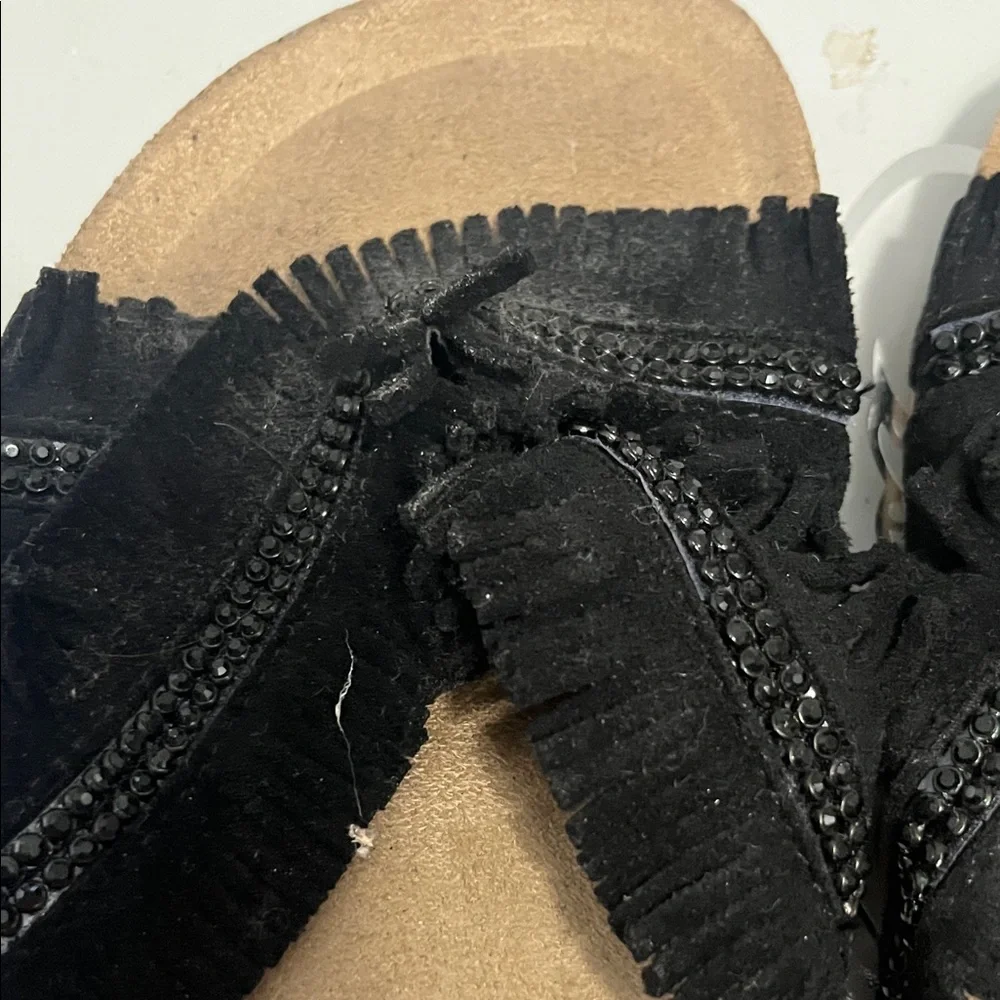 Not Rated Women's Black Fringe Slide Sandals